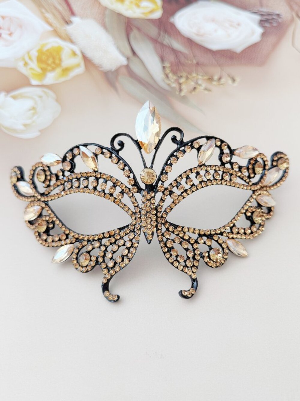 Gold Crystal Masquerade Mask, Gothic Butterfly Mask, Venetian Mask, Prom Mask